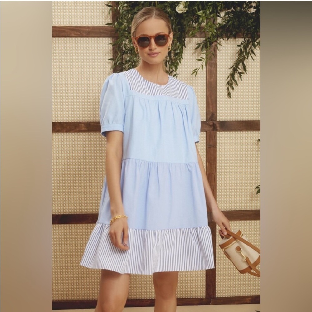 Tuckernuck Pomander Place Blue Striped Quinn Dress Size Medium